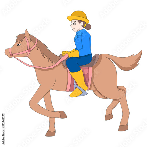 beautiful girl is riding a horse in the farm