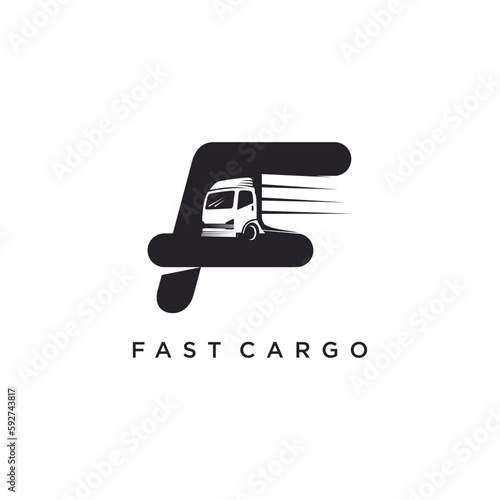Fast cargo logo design with letter F simple concept Premium Vector