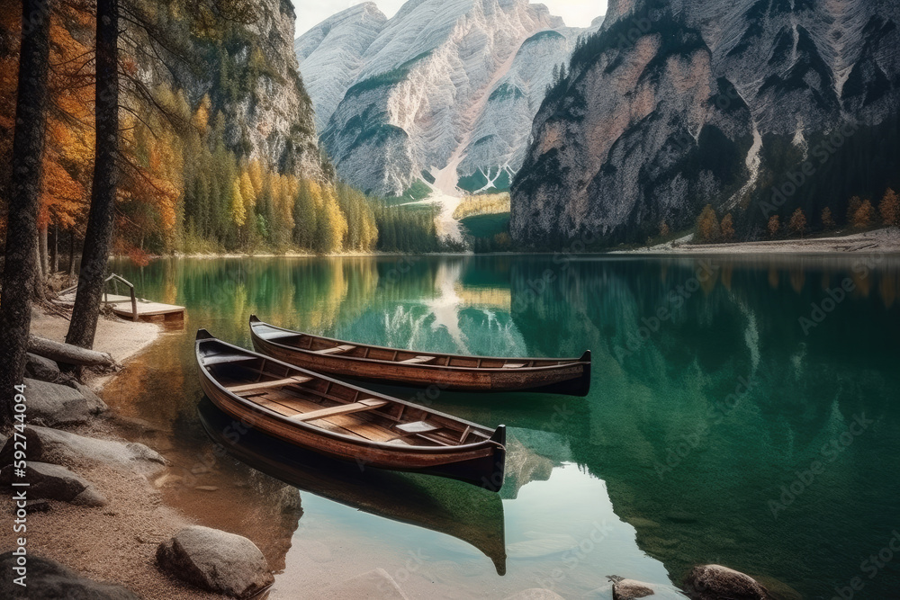 canoe on lake created with Generative AI technology