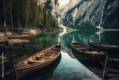canoe on lake created with Generative AI technology © Robert Herhold