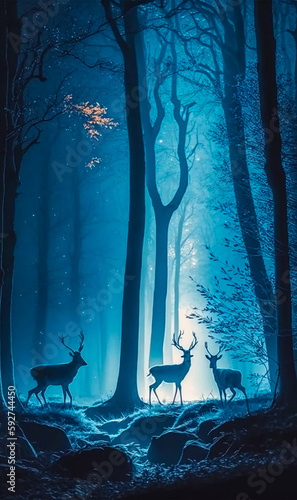 Graceful Guardians: Mystical Reindeer in the Forest photo