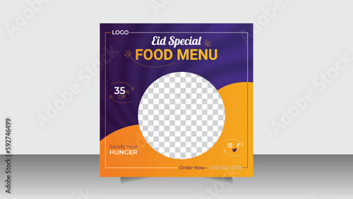 Food social media post design restaurant business marketing social media post or web banner template design