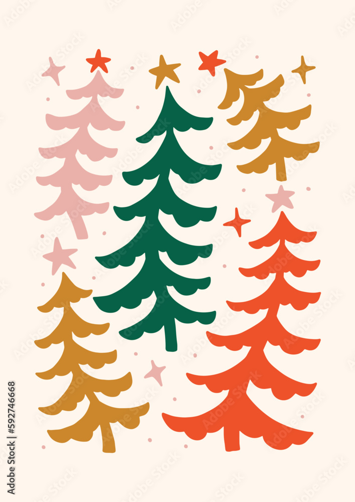 Obraz premium Holiday Poster tile Christmas wall art print xmas bell leaf botanical 70s wall art clipart holly jolly baby card merry tree 