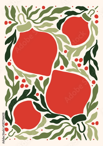 Holiday Poster tile Christmas wall art print xmas bell leaf botanical 70s wall art clipart holly jolly baby card merry tree 