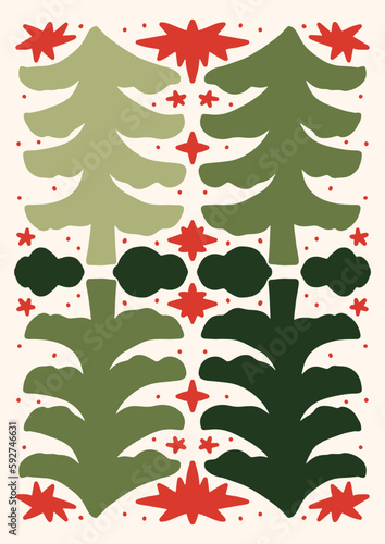 Holiday Poster tile Christmas wall art print xmas bell leaf botanical 70s wall art clipart holly jolly baby card merry tree 