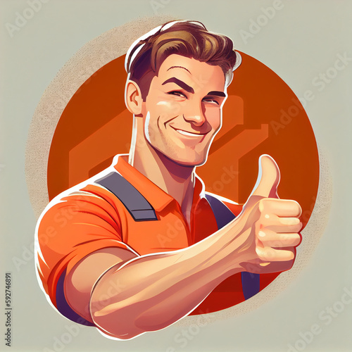 man with thumb up, workier, digital illustration generative AI © ALEXANDER
