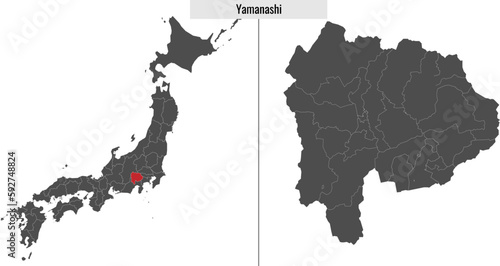 map of Yamanashi prefecture of Japan