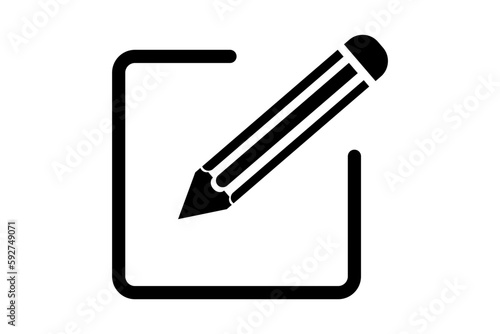 Pencil icon with Notepad Document Edit. Write icon, Pencil and Paper glyph symbol. Edit text icon and essay icon, Pencil drawing contract web symbol. Editing document text file, Notepad edit with pen.