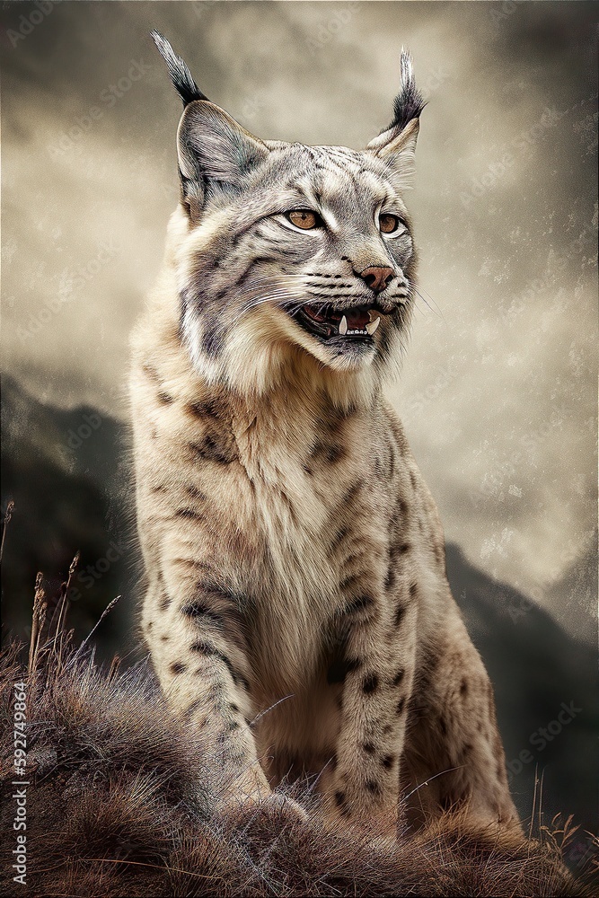 Obraz premium Lynx in the mountains - Generative AI