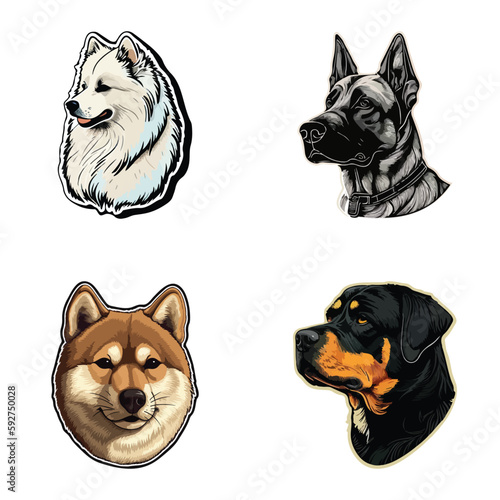Dog Stickers Flat Icon Set Isolated On White Background