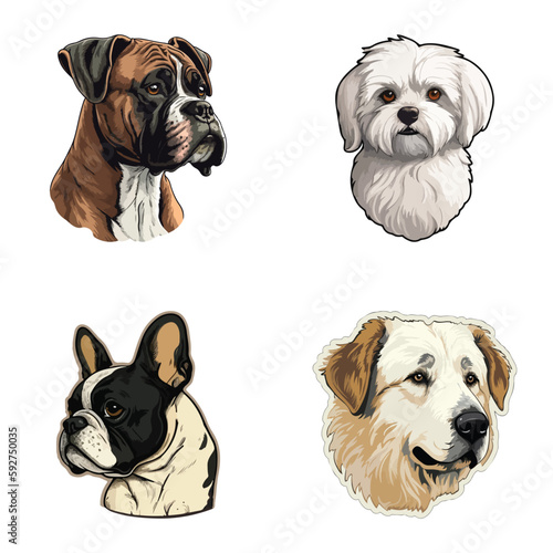 Dog Stickers Flat Icon Set Isolated On White Background