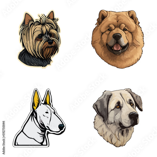 Dog Stickers Flat Icon Set Isolated On White Background