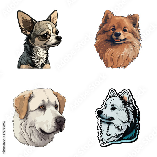 Dog Stickers Flat Icon Set Isolated On White Background