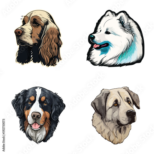 Dog Stickers Flat Icon Set Isolated On White Background