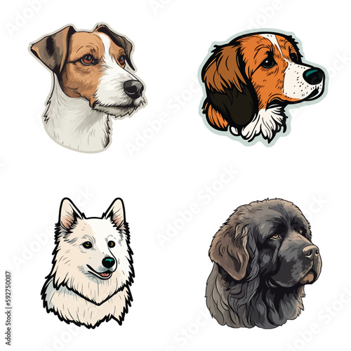 Dog Stickers Flat Icon Set Isolated On White Background