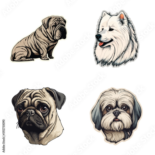 Dog Stickers Flat Icon Set Isolated On White Background