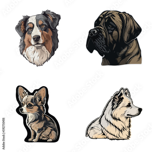 Dog Stickers Flat Icon Set Isolated On White Background