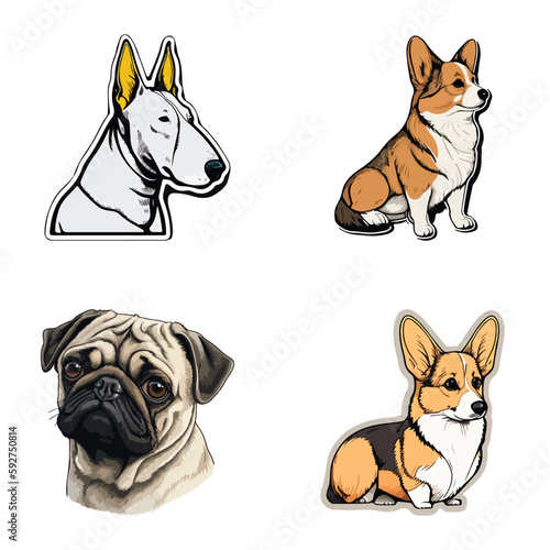 Dog Stickers Flat Icon Set Isolated On White Background