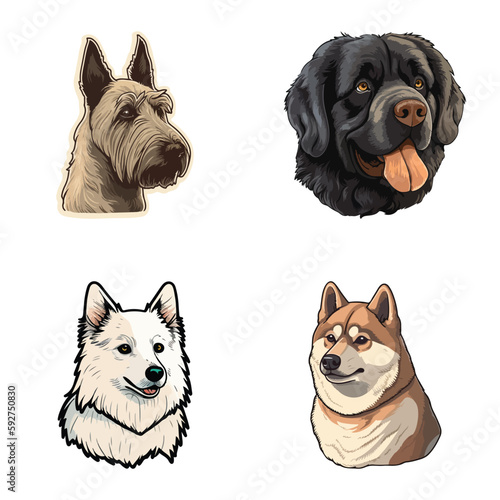 Dog Stickers Flat Icon Set Isolated On White Background