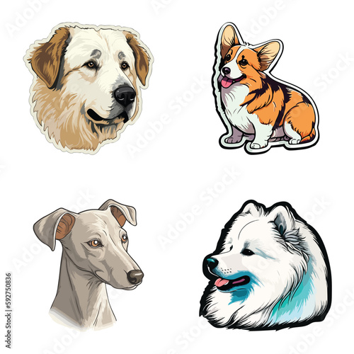 Dog Stickers Flat Icon Set Isolated On White Background