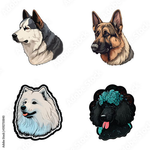 Dog Stickers Flat Icon Set Isolated On White Background