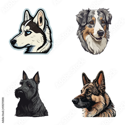 Dog Stickers Flat Icon Set Isolated On White Background