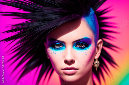Young woman with bright appearance. Portrait of fashionable female with vivid image  style. Generative AI.