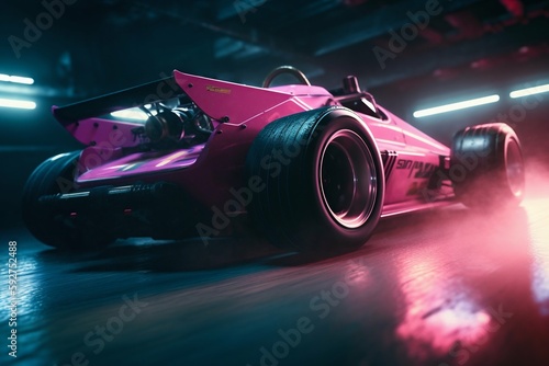 Pink Race Car in Motion Blur with Wheels Leaving Trails of Motion Blur. Generative AI © Scrudje