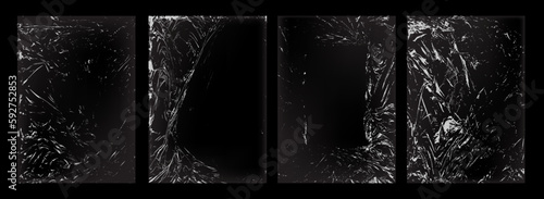 Set of polyethylene texture. Torn effect. Transparent stretched cling film. Overlay grunge texture. Collection of vector background. Crumpled warp plastic. Defect, scuff template. Wrinkled packaging