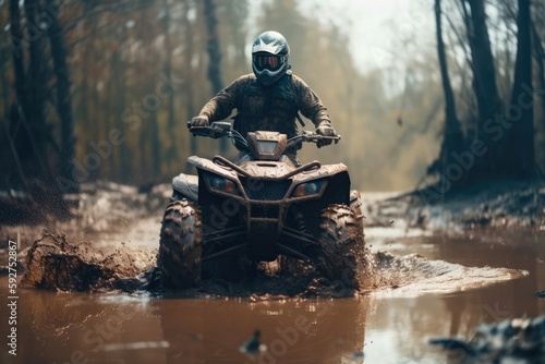 Man rides through a swamp. Generative AI