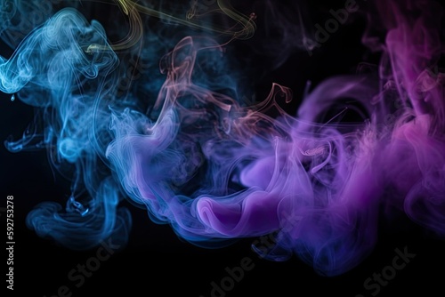 Neon Smoke Cloud Swirls Across Elegant Black Background: Hints of Blue, Purple, and Pink Haze: Generative AI © AIGen