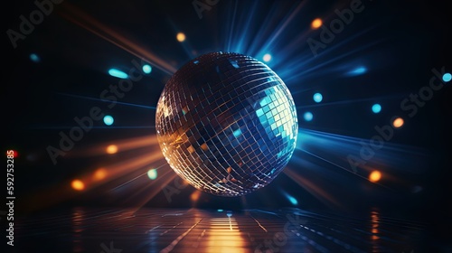 Retro Disco Ball Sparkles on Nighttime Party Background - Music, Lights, and Celebration. Generative AI