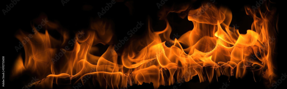 Blaze of Fire: Close-Up of Intense Flames on Black Background Created with Generative AI and Other Techniques Blaze of Fire: Close-Up of Intense Flames on Black Background Created with Generative AI and Other Techniques
