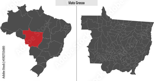 map of Mato Grosso state of Brazil photo