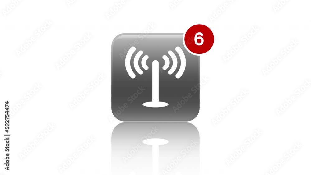 Video animation of network app with animated icon and notifications in red over white reflective background - seamless loop. Video animation of network app with animated icon and notifications in red over white reflective background - seamless loop.