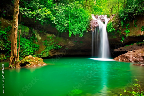Cachoeira paradisíaca com rio cristalino e vegetação exuberante