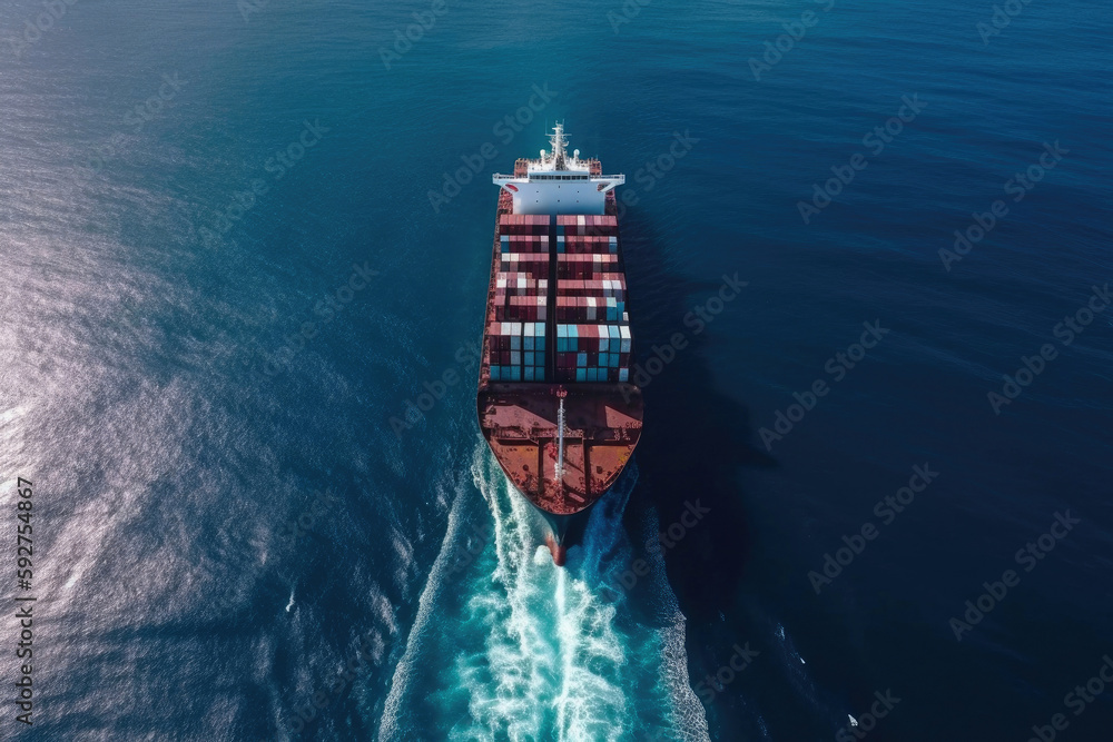 Container ship carrying container for import and export, business logistic and transportation by container ship in open sea. Generative AI