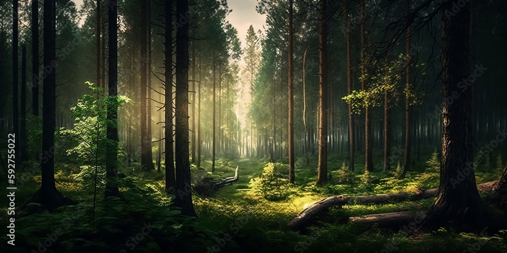 Obraz premium Forest landscape with fallen trees as background