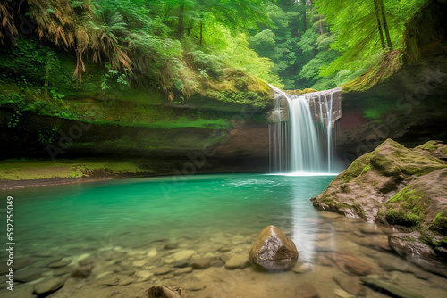 Cachoeira paradis  aca com rio cristalino e vegeta    o exuberante