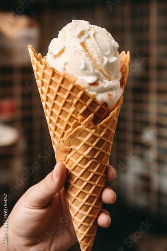 Person Holding Large Ice Cream Cone with Sprinkles. Generative AI