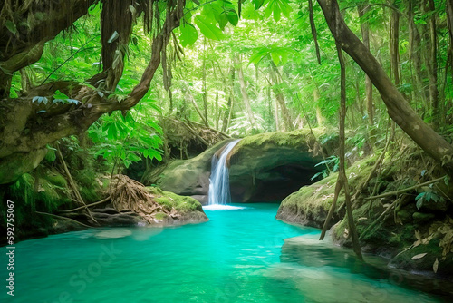 Cachoeira paradisíaca com rio cristalino e vegetação exuberante © Seguindo o Fluxo