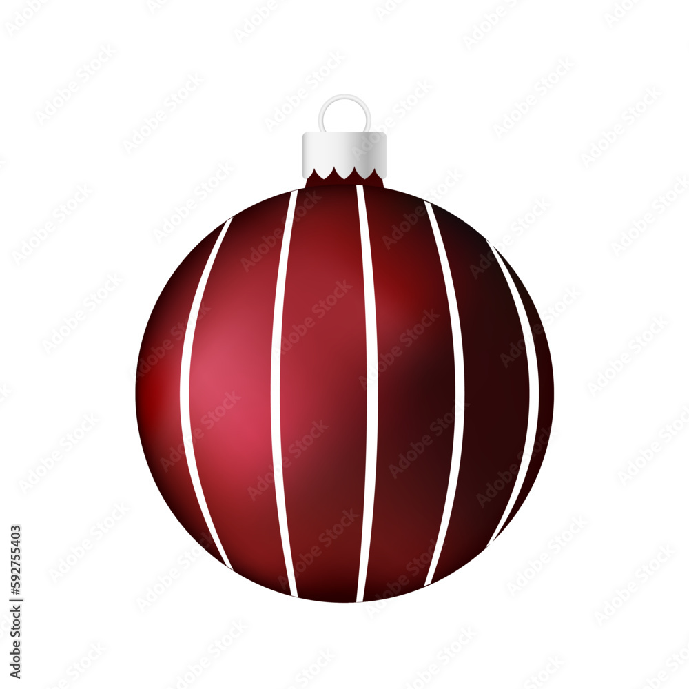 Dark red Christmas tree toy or ball Volumetric and realistic color illustration Dark red Christmas tree toy or ball Volumetric and realistic color illustration