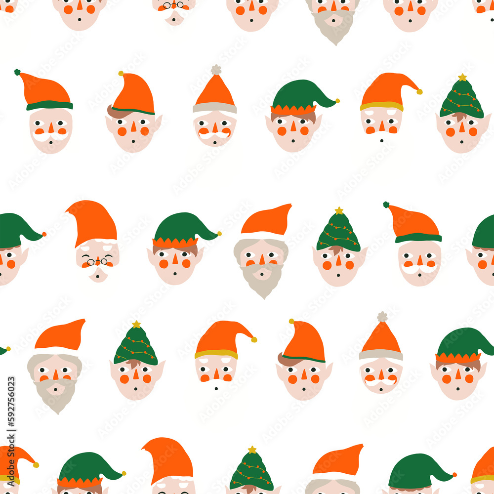 Fototapeta premium Holiday Seamless pattern Poster tile Christmas wall art print xmas bell leaf botanical 70s wall art clipart holly jolly baby card merry tree nutcracker 