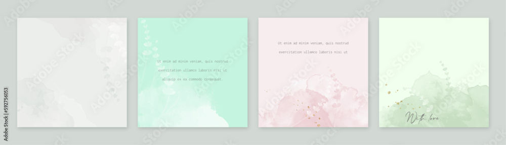 Pastel watercolor backgrounds for social media post, cover, card, banner. Floral design for beauty, cosmetics, skin care, makeup.