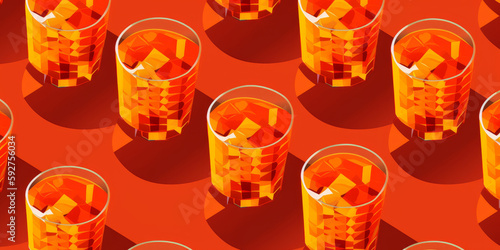 Fondo Cóctel de ron patrón isometrico, elegante ron con naranja en vaso de cristal, hecho con IA