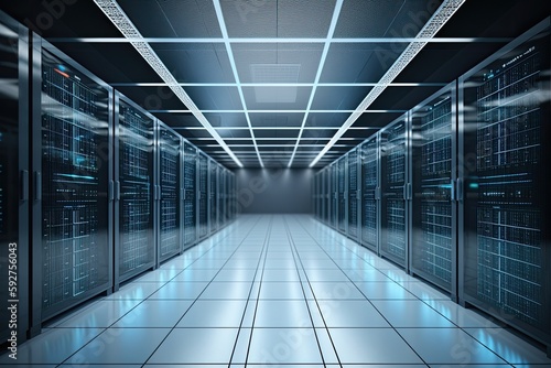 cutting-edge technology hub with a server room, data center, network racks, and advanced IT infrastructure - Generative AI