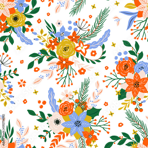 Holiday Seamless pattern Poster tile Christmas wall art print xmas bell leaf botanical 70s wall art clipart holly jolly baby card merry tree nutcracker 