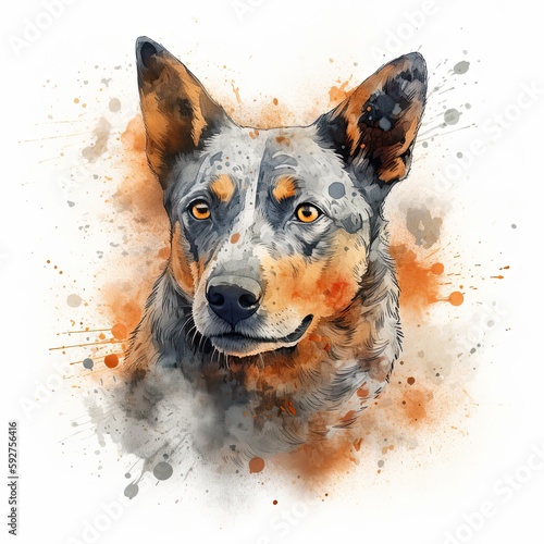Cute Australian Cattle Dog Pet Portrait in Watercolor Style: Generative AI