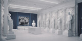 Exposición de esculturas griegas clásicas renacentistas en un museo, bustos clásicos modernos, IA generativa