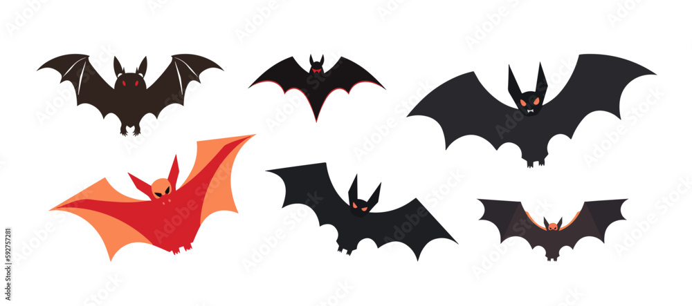 Fototapeta premium Halloween. Set of flying bats, vector cartoon illustration
